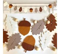 Fall Felt Leaf Garland, Autumn Maple Leaves with Wooden Beads, Red, Brown, Yellow Colors, 6.6 FT, Farmhouse Banner for Mantel, Home Indoor Decoration (Brown)