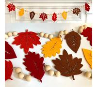 Fall Felt Leaf Garland, Autumn Maple Leaves with Wooden Beads, Red, Brown, Yellow Colors, 6.6 FT, Farmhouse Banner for Mantel, Home Indoor Decoration (Multi color)