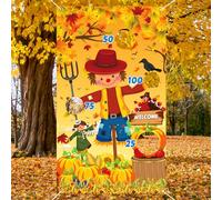 Fall Festival Games, Thanksgiving Games, Fall Decorations Outdoor Pumpkin Bean Bag Toss, Scarecrow Turkey Bean Bag Toss Games Banner with 4 Bean Bags, Fall Thanksgiving Bean Bag Toss