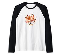 Fall Fighter: Autumn Warrior Embraces Seasonal Change Raglan Baseball Tee, Men, Black/White, L