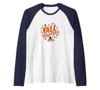 Fall Fighter: Autumn Warrior Embraces Seasonal Change Raglan Baseball Tee, Men, Navy/White, M