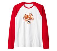 Fall Fighter: Autumn Warrior Embraces Seasonal Change Raglan Baseball Tee, Men, Red/White, M