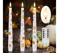 Fall Flameless Taper Candles, Pumpkin & Maple Leaf Battery Operated Candles with Remote, Real Wax Autumn Led Candlesticks, Fall, Harvest, Thanksgiving, Halloween Decorations for Home Party