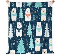 Fall Flannel Throw Blanket Christmas Polar Bear Cartoon Blankets Flannel Cozy Plush, Blue And White Soft Warm Blankets Bed, Halloween Decorations,Girl, Woman,Adults 220 x 260 cm
