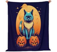 Fall Flannel Throw Blanket Orange Moon Pumpkin Spider Web Blankets Flannel Cozy Plush, Orange Black Soft Warm Blankets Bed, Halloween Decorations,Girl, Woman,Adults 150 x 100 cm