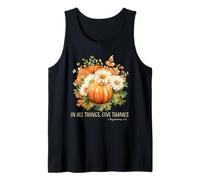 Fall Floral Christian Thanksgiving in All Things Give Thank Tank Top