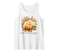 Fall Floral Christian Thanksgiving in All Things Give Thank Tank Top