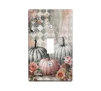 Fall Floral Light Switch Cover Plates/Outlet Covers, Autumn Peach Pumpkin Decor for Wall Accents, Harlequin Design Standard Size Single Toggle