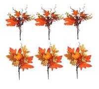 Fall Floral Picks, 6PCS Artificial Fall Floral Stems with Maple Leave, Pumpkin ＆ Berry, 9.8 Inch Fall Leaves Decor for Harvest Autumn Thanksgiving Halloween Pumpkin Stems Fall Flower Arrangements Fall