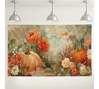 Fall Floral Pumpkin Backdrop, Vintage Autumn Design for Photography, Rustic Harvest Party Decorations, Thanksgiving Indoor/Outdoor Background 71x43 Inch