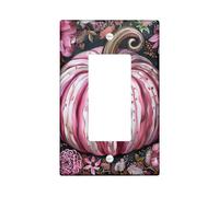 Fall Floral Pumpkin Light Switch Cover Plates/Outlet Covers, Peach Striped Gourds for Wall Décor, Thermoplastic Wall Plates, Standard Size Single Rocker
