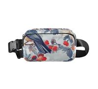 Fall Flowers Birds Silver Fashionable Waist Pack Crossbody Bag for Women Men Teens Mini Crossbody Belt Bag with Adjustable Strap for Travel Running Hiking, Fall Flowers Birds Silver, One Size