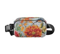 Fall Flowers Blossom Birds Silver Fashion Fanny Pack Waist Bag for Women Men Teenagers Waterproof Sling Bag Travel Accessory with Adjustable Strap for Workout Running Hiking, Fall Flowers Blossom, One