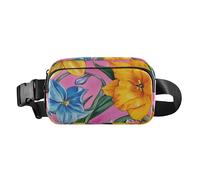 Fall Flowers Daffodil Hot Peach Trendy Waist Bag Fanny Pack for Women Men Teenagers Multipurpose Sling Chest Bag with Adjustable Strap for Travel Gym Work, Daffodil Hot Peach, One Size