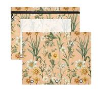 Fall Flowers Daffodil Peach Pencil poucheses with Smooth Zippers Storage Bag for A4 Paper Letter 2 Pack Students Home Supplies