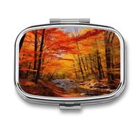 Fall Foliage Pill Box Medicine Pill Organizer Small Pill Case Travel Pill Container Portable Pill Case for Pocket 2 Compartment Pill Holder Pill Boxes for Travel