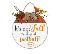 Fall & Football Wreath Sign It is Not Fall Without Football Autumn Pumpkins Farmhouse Welcome Wreath Sign for Home Retro Hanging Wall Signs for Thanksgiving Autumn Decorations 28x28 CM
