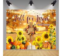 Fall for Jesus Backdrop 10x8ft Autumn Thanksgiving He Never Leaves Photography Background Farm Harvest Pumpkin Sunflower Christian Religion Backdrop Photo Props