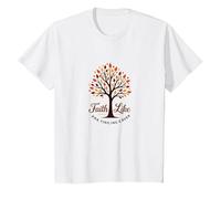 Fall for Jesus: Faith Like Falling Leaves Christian Quote T-Shirt, Kids, White, 10 Years