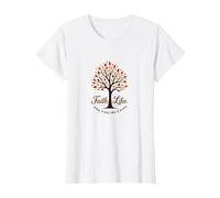 Fall for Jesus: Faith Like Falling Leaves Christian Quote T-Shirt, Women, White, M