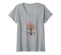 Fall for Jesus: Faith Like Falling Leaves Christian Quote V-Neck T-Shirt, Women, Heather Grey, S