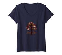 Fall for Jesus: Faith Like Falling Leaves Christian Quote V-Neck T-Shirt, Women, Navy, L