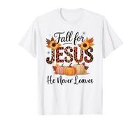 Fall For Jesus He Never Leaves Christian Autumn Faith T-Shirt