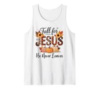Fall For Jesus He Never Leaves Christian Autumn Faith Tank Top