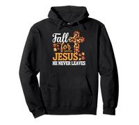 Fall for Jesus He Never Leaves Christian Autumn Leaf Cross Pullover Hoodie