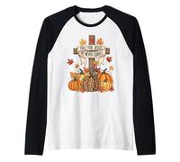 Fall for Jesus He Never Leaves Christian Autumn Pumpkin Raglan Baseball Tee