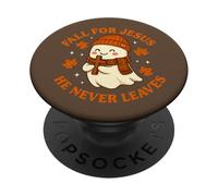 Fall for Jesus He Never Leaves Cute Autumn Ghost Design PopSockets Adhesive PopGrip
