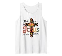 Fall For Jesus He Never Leaves Floral Faith Tank Top