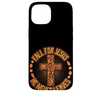 Fall For Jesus He Never Leaves Graphic Christian Design Case for iPhone 15