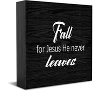 Fall For Jesus He Never Leaves New Home Decor Rustic Gift Ideas Wood Sign Desk Shelf Farmhouse Room Decorations 5 × 5 Inch