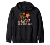 Fall For Jesus He Truly Is Unbeleafable Autumn Christian Zip Hoodie