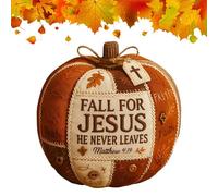 Fall for Jesus Patchwork Pumpkin, Fall for Jesus He Never Leaves, Halloween Hand Stitched Fabric Pumpkin Autumn Christ Gift, Believers Praying Decoration for Dining Desk, Bookshelf or Entryway (1pc)