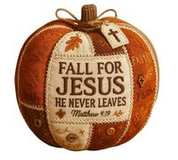 Fall For Jesus Patchwork Pumpkin,Fall For Jesus He Never Leaves,Hand Stitched Fabric Pumpkin Autumn Christ Gift,Believers Praying Decoration