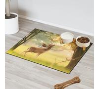 Fall Foraging Big Antlers Pet Feeding Mat for Cat Dog Water Bowl Food Mats Antlers Deer Pet Feeding Mats Absorbent Nti-Slip Contain Spills Protects Floors Placemat 30.4 x 50.8 cm