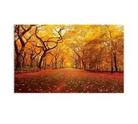 Fall Forest Canvas Wall Art Yellow leaves falling on the park street Picture Wall Decor Autumn Trees Painting Nature Landscape Pictures Gift Bedroom Office Home Decor95x60cm(37x24in)Frameless