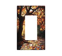 Fall Forest Nature Decorative Switch Cover 1 Gang Single Rocker, Autumn Stained Glass Tree Wall Plate Cover, Standard Size, Woodland Electrical Faceplate for Bedroom Living Room Decor