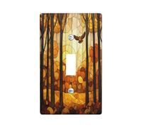 Fall Forest Nature Decorative Switch Cover Plate 1 Gang Single Toggle, Autumn Stained Glass Tree Electrical Faceplate for Bedroom Bathroom Decor, Woodland Standard Size Switchplate