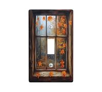 Fall Forest Nature Decorative Switch Cover Plate 1 Gang Single Toggle, Autumn Window Maple Leaves Electrical Faceplate for Bedroom Bathroom Decor, Landscape Standard Size Switchplate