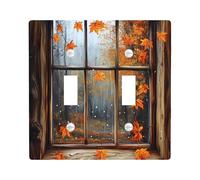 Fall Forest Nature Decorative Switch Cover Plate 2 Gang Double Toggle, Autumn Window Maple Leaves Electrical Faceplate for Bedroom Bathroom Decor, Landscape Standard Size Switchplate