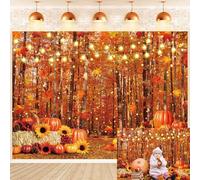 Fall Forest Scenery backdrop Autumn Maple Leaves Pumpkins Sunflowers Photography Background Fall Theme Birthday Baby Shower Thanksgiving Day Party Supplies (7x5FT（210x150cm）)