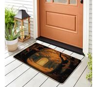 Fall Forest Trail Nature Front Black Door Mat Outside Inside Entrance 29 * 17, Autumn Tree Landscape Outdoor Indoor Non Slip Doormat, Small Scenic Cool Classroom Patio Garage Shoes Off Doormat