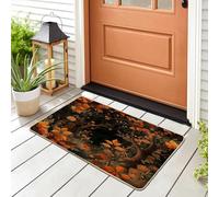 Fall Forest Woodland Nature Front Black Door Mat Outside Inside Entrance 29 * 17, Autumn Fantasy Magic Outdoor Indoor Washable Doormat, Small Landscape Classroom Patio Garage Shoes Off Doormat