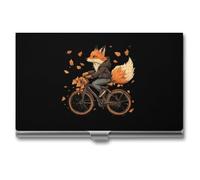 Fall Fox Bicycle Business Card Wallet Credit Card Holder Metal Square Small Pocket Purse