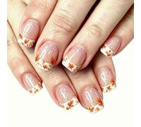 Fall French Press on Nails Maple Leaf Glitter False Nails