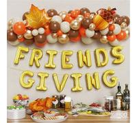 Fall Friendsgiving Balloon Arch Kit 82pcs Burnt Orange Brown Balloon Graland with Leaf Pumpkin,16inch FRIENDSGIVING Letter Foil Balloon Banner for Friendsgiving Party Decoration (Burnt Orange)
