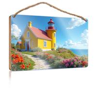 Fall Front Door Decor Colorful Coastal Haven: A Serene Lamp House Wooden Sign Funny Porch Decor Home Hanging Sign(20X30CM)